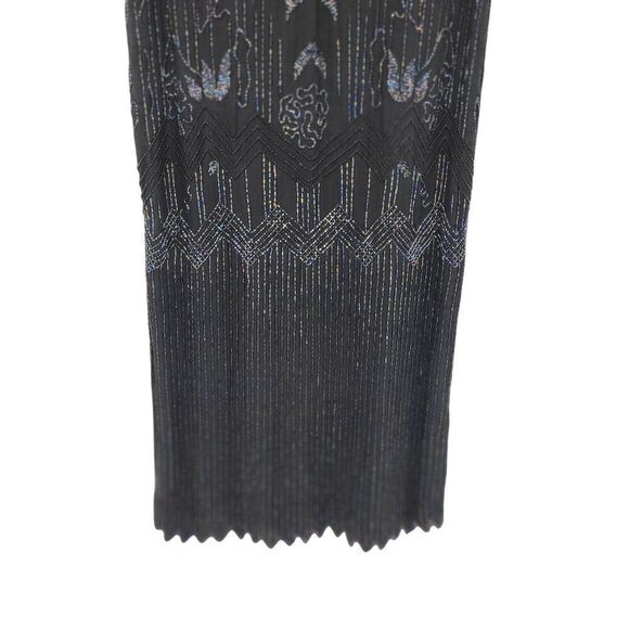Vtg 80s Does 20s Black Oil Slick Beaded Silk Flapper Dress Sz M Great Gatsby - Picture 11 of 14
